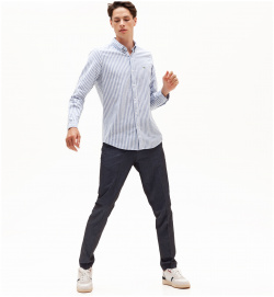 Мужская рубашка Lacoste Slim Fit в полоску CH0054 70% хлопок 30% лён
