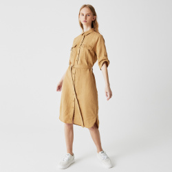 Женское платье Lacoste с коротким рукавом и воротником рубашкой EF0115 100% лён