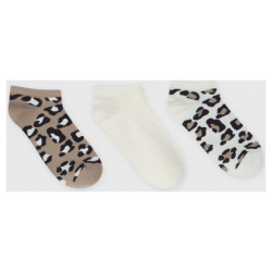 Короткие носки с леопардовым принтом  3 пары Белый O`Stin LN6655O02 02