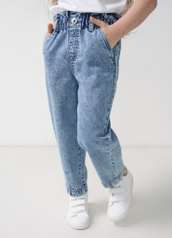 Свободные джинсы с высокой посадкой и поясом на резинке для девочек  Голубой O`Stin GP6651O02 D5