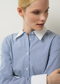 Приталенная рубашка из хлопка с эластаном  Синий O`Stin LS6661O02 68