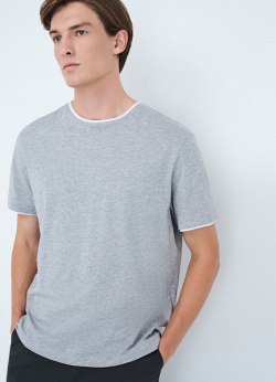 Базовая футболка с контрастной отделкой  Серый O`Stin MT7611O02 92