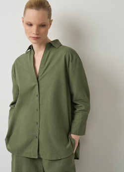 Рубашка из хлопка и льна  Зеленый O`Stin LS4693O02 G7