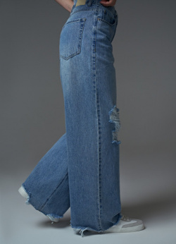 Широкие джинсы с разрывами  Голубой O`Stin LP16A4O02 D5