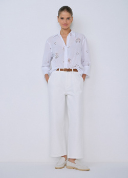 Рубашка из хлопка с вышивкой  Белый O`Stin LS46B1O02 00