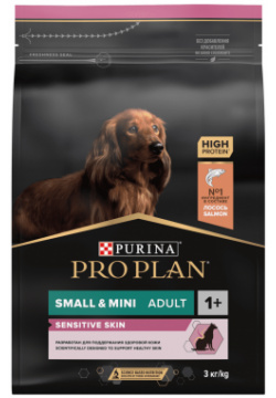 Корм Purina Pro Plan для взрослых собак мелких и карликовых пород с чувствительной кожей  высоким содержанием лосося (700 г)