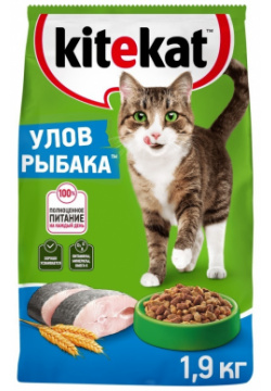 Kitekat сухой полнорационный корм для взрослых кошек "Улов рыбака" (15 кг) В