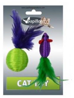 Papillon игрушка для кошек "Мышка и мячик с перьями" (16 г) Прочные безопасные