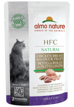 Almo Nature консервы hFC Natural паучи для кошек "Куриная грудка и утиное филе" (55 г) 