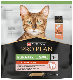 Корм Purina Pro Plan для стерилизованных кошек и кастрированных котов  поддержания органов чувств с высоким содержанием лосося (400 г)