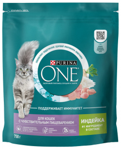 Корм PURINA ONE для взрослых кошек с чувствительным пищеварением и разборчивым вкусом в еде  высоким содержанием индейки рисом (1 5 кг)