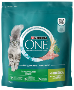 Корм PURINA ONE сухой для взрослых кошек  живущих в домашних условиях с высоким содержанием индейки и цельными злаками (1 5 кг)