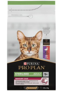 Purina Pro Plan для взрослых стерилизованных кошек и кастрированных котов  с высоким содержанием утки c печенью (400 г)
