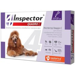Inspector quadro капли на холку для собак весом 10 25 кг от клещей  насекомых глистов (20 г)