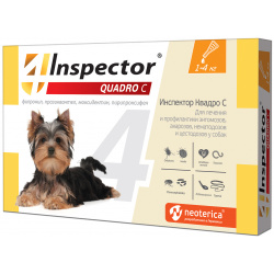 Inspector quadro капли на холку для собак весом 1 4 кг от клещей  насекомых глистов (18 г)