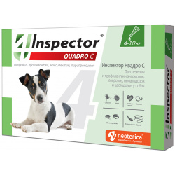 Inspector quadro капли на холку для собак весом 4 10 кг от клещей  насекомых глистов (20 г)
