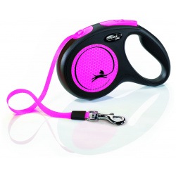 Flexi рулетка ремень светоотражающая для собак  розовая (15кг 5м)