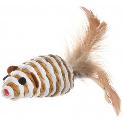 PetshopRu игрушка для кошек Полосатая мышка с перьями (12 г) Развлеки питомца и