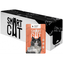 Smart Cat "Упаковка 25 шт" Паучи для взрослых кошек и котят кусочки индейки в нежном соусе (2 13 кг) 