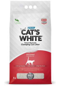 Cats White наполнитель комкующийся натуральный без ароматизатора для кошачьего туалета (4 25 кг) 