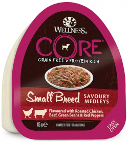 Wellness CORE консервы для собак мелких пород из курицы с говядиной  зеленой фасолью и красным перцем (85 г)