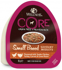 Wellness CORE консервы для собак мелких пород из курицы с индейкой  морковью и зеленой фасолью (85 г)