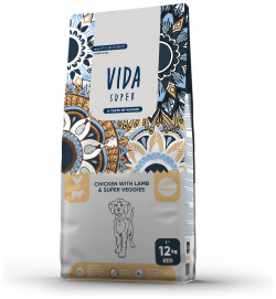 VIDA Super корм для щенков средних и крупных пород с курицей  ягненком овощами (12 кг)