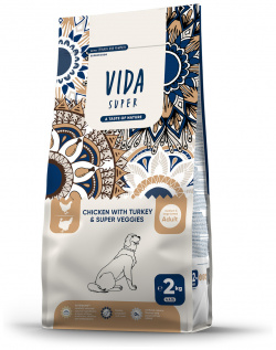 VIDA Super корм для взрослых собак средних и крупных пород с курицей  индейкой овощами (12 кг)