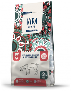 VIDA Super корм для взрослых собак средних и крупных пород с ягненком  курицей овощами (12 кг)