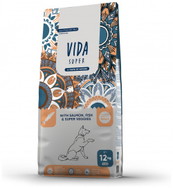 VIDA Super корм для взрослых собак средних и крупных пород с лососем  рыбой овощами (12 кг)