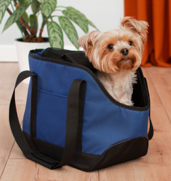 PETSHOP транспортировка сумка переноска "Джойс" с карманом  синяя (16х30х20 см)