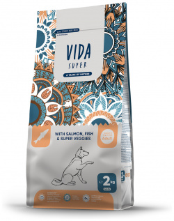 VIDA Super корм для взрослых собак средних и крупных пород с лососем  рыбой овощами (20 кг)