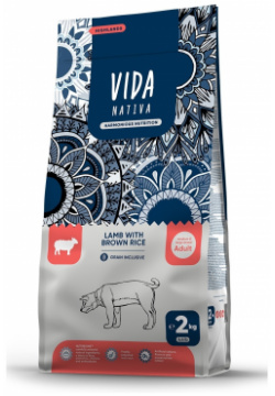 VIDA Nativa корм для взрослых собак средних и крупных пород с ягненком бурым рисом (20 кг) 